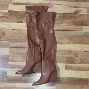YOKI Camel Over-the-Knee Wedge Boots, Size 10
